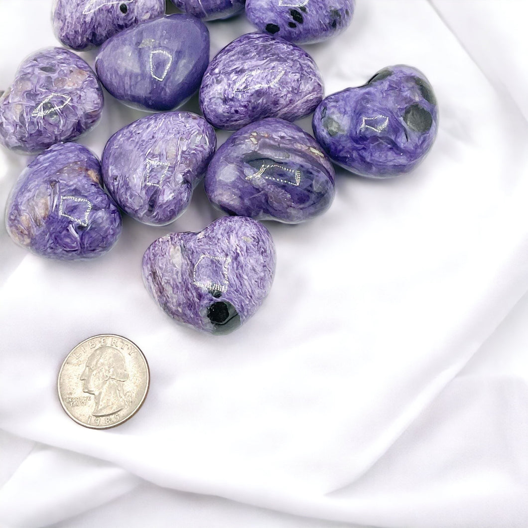 Charoite puffy hearts